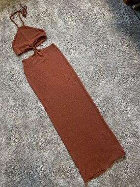 Verge Girl Rust Brown Cutout Halter Maxi Dress